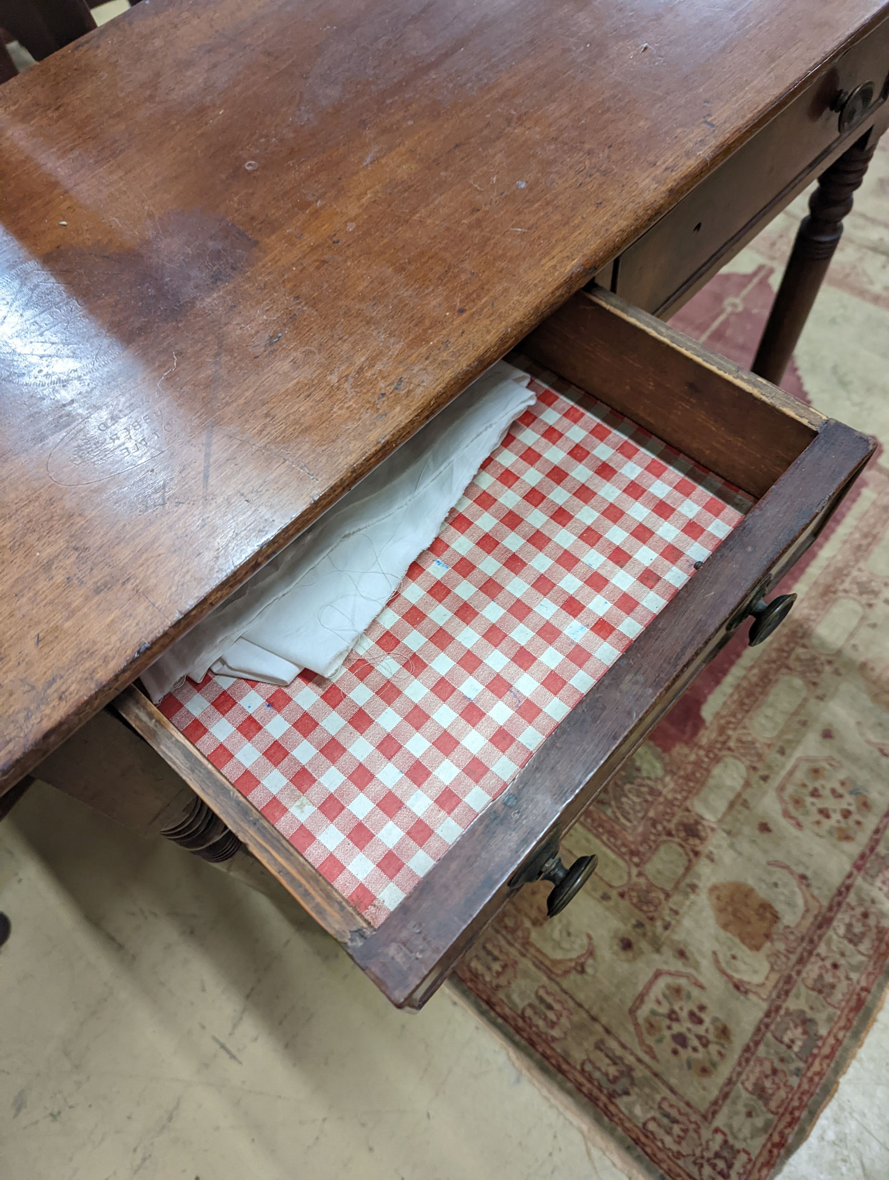 A Regency mahogany two tier side table, width 74cm, depth 36cm, height 77cm